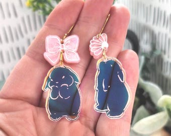 Cute Coquette Bunny Acrylic Earrings | Fun Pink Flowers and Bows Animal Laser Cut Statement Earrings | Birthday Gift | Easter Gift for Her
