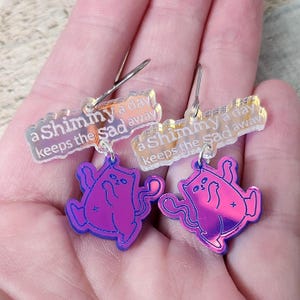 Funny Shimmy Cat Acrylic Earrings: Quirky Dance Statement Jewelry