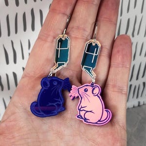 Cute Mouse Water Bottle Acrylic Earrings | Funny Laser Cut Animal Statement Earrings | Quirky Fun Laser Engraved Birthday Gift for Her