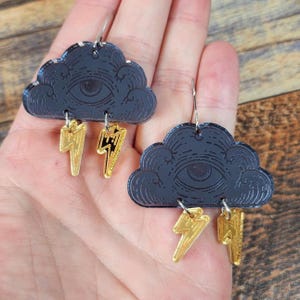 Traditional Tattoo Cloud Celestial Laser Cut Acrylic Earrings Weird Handmade Goth Cloud Eye Statement Earrings Funky Unique Laser Engraved