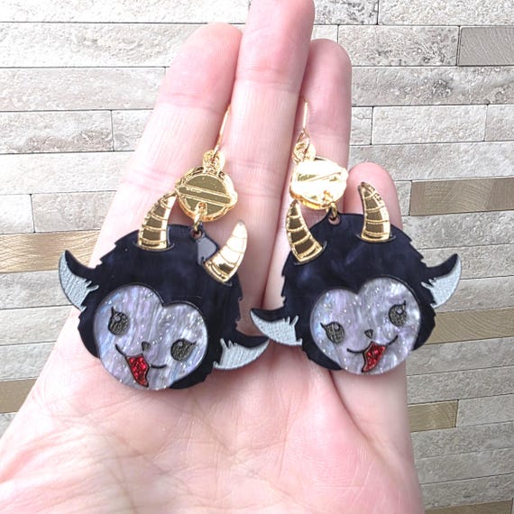 Kawaii Krampus Acrylic Earrings: Fun Christmas Statement Jewelry