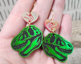 Acrylic T-Rex Skull Earrings: Fun Dinosaur Jewelry