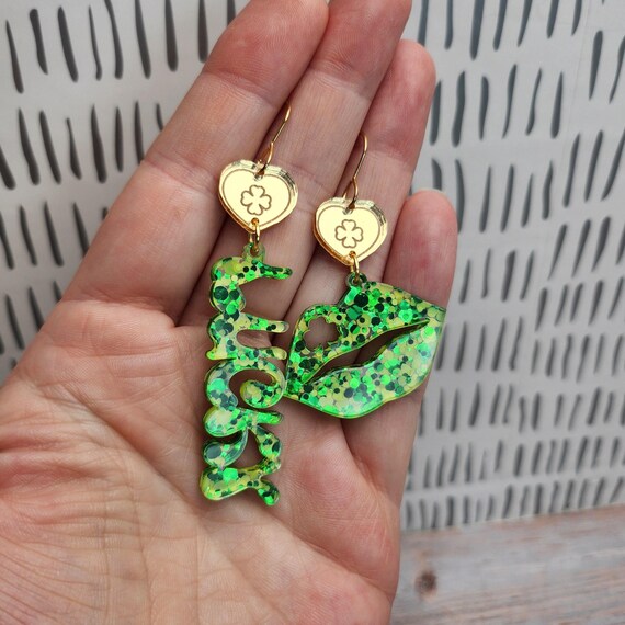 St. Patrick's Day Green Shamrock Earrings - Dangling Lucky Leaf Earrings For Women, Holiday Gift - View #14