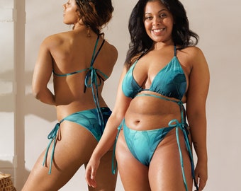 Eco-friendly Bikini Set, Abstract Wave, UPF 50+, sizes 2XS, XS, S, M, L, XL, 2XL, 3XL, 4XL, 5XL, 6XL, custom sewn to order