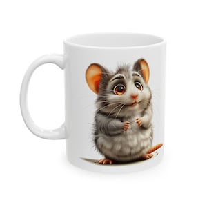 Lindo ratón con taza de café de ojos grandes, 11 oz 15 oz, taza de té de ratones bebé, dibujo de rata de dibujos animados, regalo divertido, mascota caprichosa