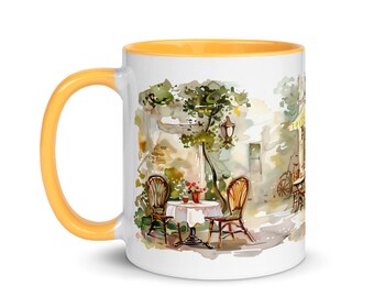 Taza de café francesa: taza de té vintage de acuarela de París