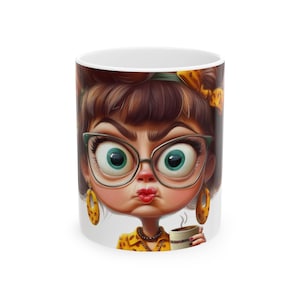 ElegantlySimple - Made in The USA - Office Karen Coffee Mug, 11oz 15oz, Funny Caricature Cartoon Tea Cup Gag Gift, Hilarious Karen Meme