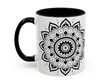 Mandala Coffee Mug: Indian Lotus Flower Design, Folk Art Decor