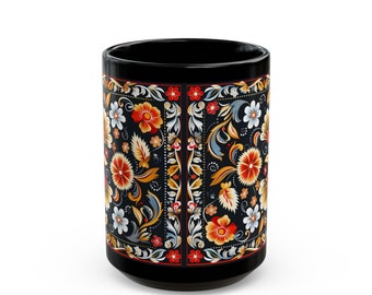 Grand Mug Khokhloma Avec Couvercle Et Passoire - Motif Russe Fraise - Céramique