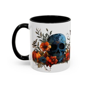 ElegantlySimple - Made in USA - Tazza da caffè El Día de Los Muertos, 11oz 15oz, decorazione per il Giorno dei Morti messicano, tazza con teschio decorato con fiori