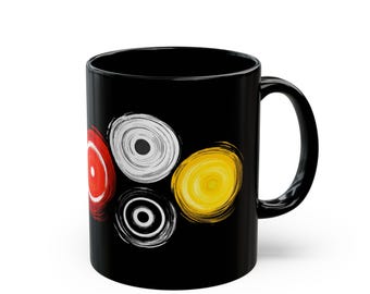 Abstrakte Farbkreise Kaffeetasse: Moderne schwarze Teetasse aus Keramik