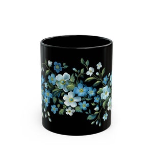 Forget-Me-Nots Coffee Mug, 11oz 15oz, Vintage Blue Flowers Fedoskino Russian Tea Cup, Федоскино Роспись Кружка
