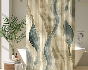 Abstract Blue Waves Shower Curtain: Coastal Bathroom Decor