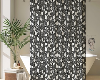 Scandinavian Leaves Shower Curtain: Modern Gray Bathroom Decor