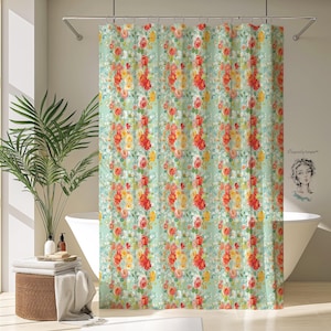 ElegantSimple Sommerwiese Duschvorhang, 180 cm x 180 cm, Vintage Stil Vorhänge, Shabby Chic Badezimmer Dekor, Cottage Badauskleidung