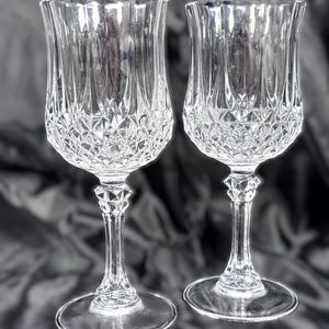 Vintage Cut Glass Wine Goblets Set of 2 – Pressed Crystal Style Stemware – Elegant Dining Glasses – Cottage Chic Table Decor