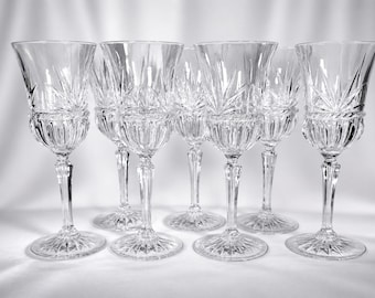 Crystal Wine Glasses French Formal Dining Set of 7 Vintage Cristal d'Arques Cut Crystal Stemware Elegant Entertaining