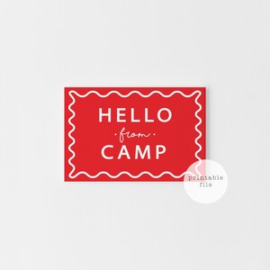 Rotes Lager Postkarten zum Ausdrucken, Hello from Camp Karten, Sommer Camp Briefpapier, Pen Pal druckbar, sofort Download