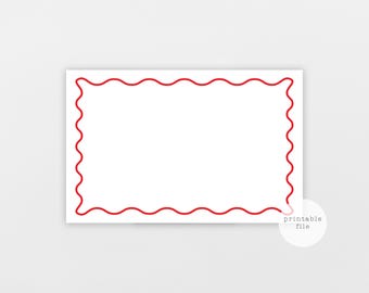 May include: A white rectangular card with a red wavy border. The words "printable file" are in a white circle in the lower right corner. The card is on a white background.