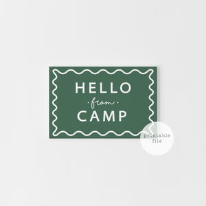 Cartoline stampabili per bambini del Green Camp, biglietti di benvenuto dal campo, cancelleria per campi estivi, appunti digitali per bambini scaricabili dal campo