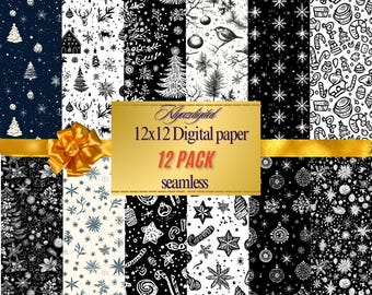 Seamless Winter Christmas Digital Paper Pack, 12x12 Digital Backgrounds, Holiday Scrapbook Paper, Instant Download Pack Digital Paper