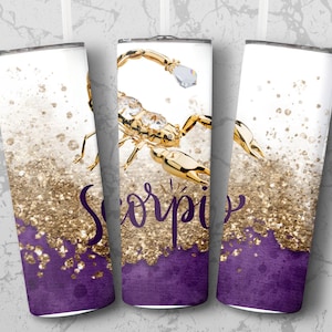 Gold Scorpio Tumbler Wrap, Zodiac Drinkware Design, Astrology-Themed Wrap, Glitter Effect Scorpio, Digital Download, 10 free files