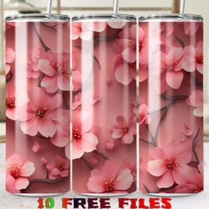 Cherry Blossom Floral Digital Sublimation Tumbler Wrap, Pink Flower Tumbler Design, Spring Floral Tumbler Wrap Printable