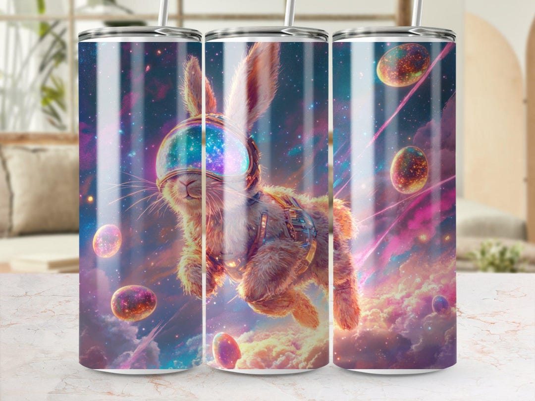 Cosmic Bunny Sublimation Tumbler Design, Space Rabbit Digital Download