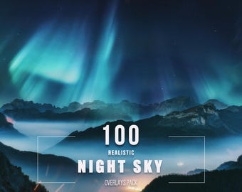 100 Night Sky Photo Overlays: Cinematic Textures (Digital Download)