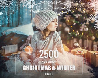2500+ Christmas Photo Overlays: Winter Effects Bundle (Photoshop)