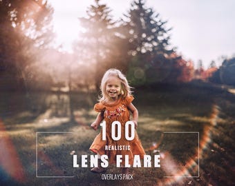 100 Lens Flare Photo Overlays: Cinematic Effects (Digital Download)