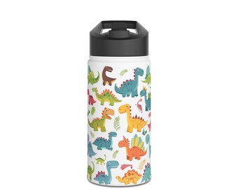 Bonita botella de agua de dinosaurio, Botella de agua para niños, Botella de dinosaurio para niños, Botella de dinosaurio, Botella de dinosaurio, Amante de los dinosaurios, Dinosaurios bonitos, Acero inoxidable