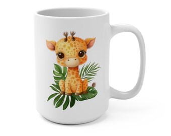 Baby Giraffe Ceramic Coffee Mug, Cute Animal Print, 15oz