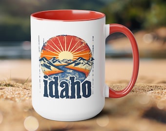 Taza de Idaho, Regalo del estado de Idaho, Diseño retro de Idaho, Taza de café de diseño vintage, Taza de regalo de Idaho, Regalo de bienvenida Estado de Idaho, Colores antiguos
