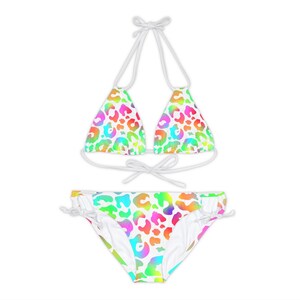 Strappy Bikini Set Neon Leopard Design