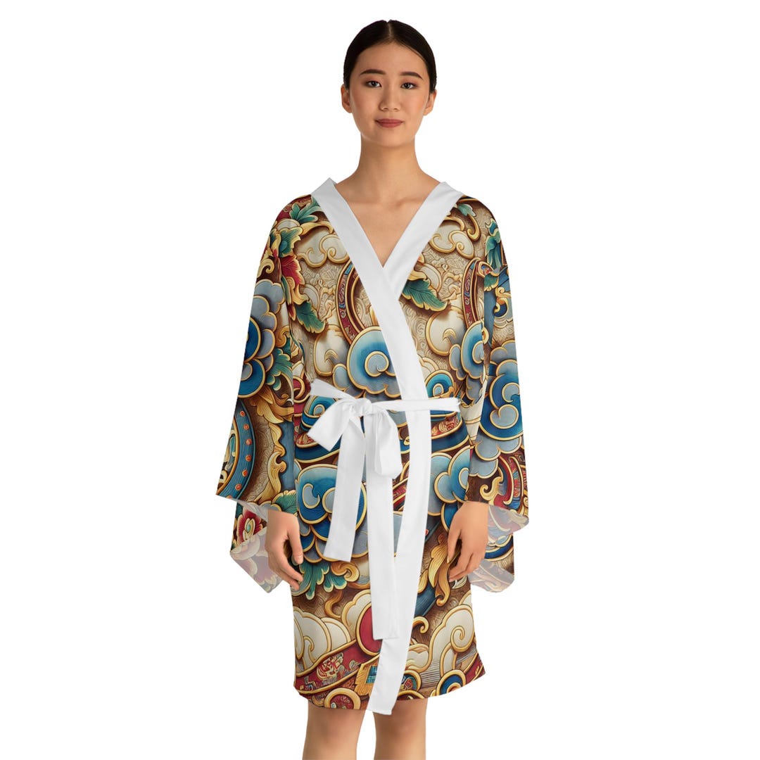 Long Sleeve Kimono Robe Japanese Design - Etsy