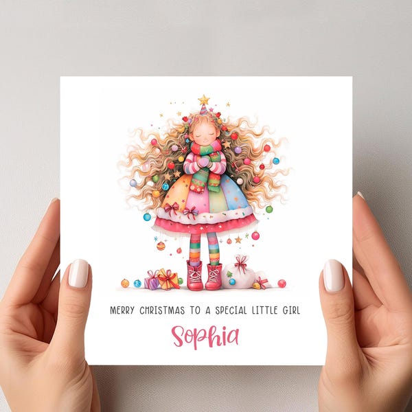 Personalised Christmas Card For Little Girl Daughter Granddaughter Niece Sister - Quirky Whimsical Girl