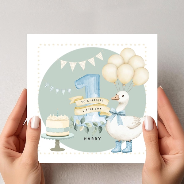 Personalised 1st Birthday Card: Silly Goose for Boy