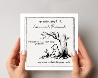 Tarjeta clásica de cumpleaños de Winnie the Pooh: cita de un amigo especial. Lo mejor que puedes tener.