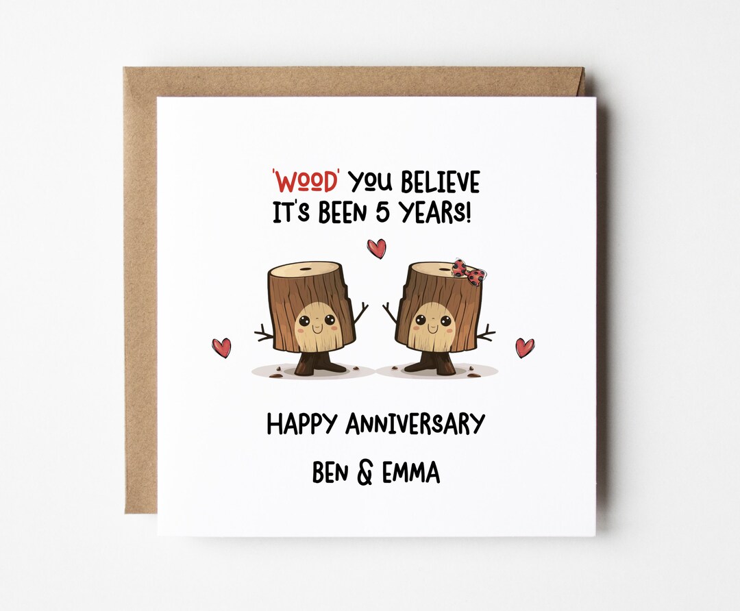 Personalised Funny 5th Anniversary Card for Special Couple Wood ...