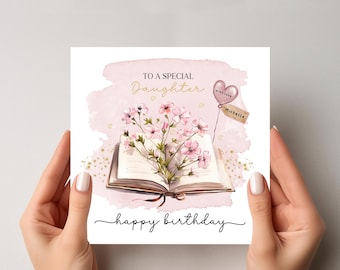 Personalised Daughter Birthday Card: Vintage Books & Balloon