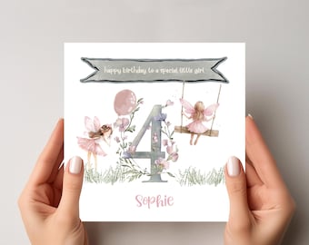 Personalized 4th Birthday Card: Magical Fairy, Wildflower Design