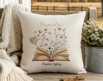Personalised Chapter 80 Cushion - Birthday Gift For Her - Book Lover - 80th Birthday