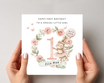 Personalised First Birthday Card – Ballerina Bear, Girl 1st Birthday