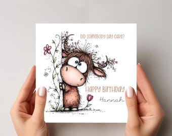Personalised Highland Cow Birthday Card: Funny Did someone say cake quote