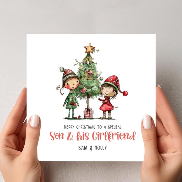 Personalised Christmas Card For Son & His Girlfriend - Quirky Whimsical