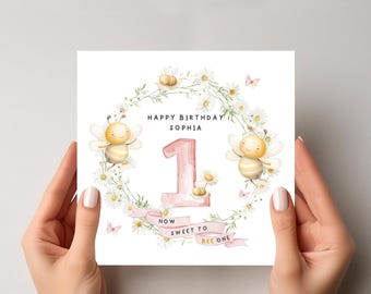 Personalised Bee 1st Birthday Card: Daughter, Niece, Granddaughter