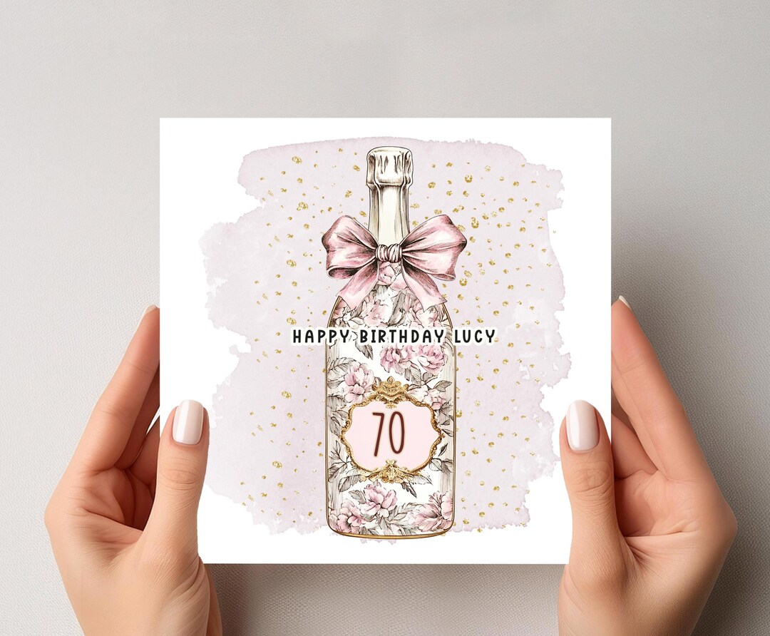 Personalised 70th Birthday Card: Vintage Wine Bottle Floral Design ...