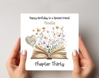 Tarjeta personalizada de 30 cumpleaños: regalo floral para amantes de los libros