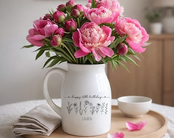 Personalised Birthday Vase -Ceramic - Milk Jug - 30th-40th-50th-60th-70th-80th